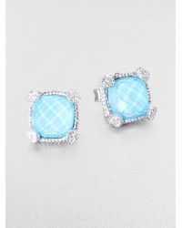 Judith Ripka | Metallic La Petite Turquoise, White Sapphire & Sterling Silver Cushion Stud Earrings | Lyst