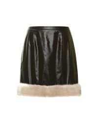 Christopher Kane Black Nylon Mini Skirt with Fur Trim