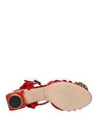 Dolce & Gabbana | Red 60mm Pompom Raffia & Cotton Sandals | Lyst