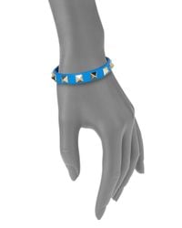 Valentino | Blue Rockstud Small Leather Bracelet | Lyst