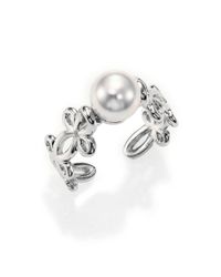 Majorica | Metallic 8mm White Pearl & Sterling Silver Floral Ring | Lyst