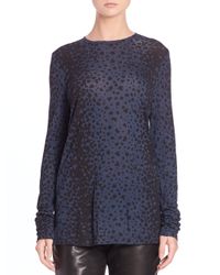 Vince | Blue Leopard-print Crewneck Top | Lyst