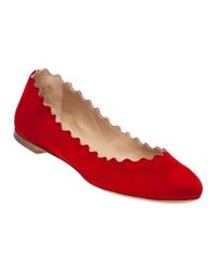 Chloé - Red CH24160 Scalloped Suede Ballet Flats - Lyst