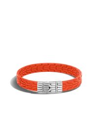 John Hardy | Orange Classic Chain 10mm Station Bracelet In Silver And Leather for Men | Lyst