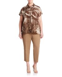 Lafayette 148 New York | Brown Cotton & Silk Cap Sleeve Top | Lyst