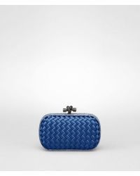 Bottega Veneta Blue Knot Clutch In Electrique Intreccio Impero, Ayers Details