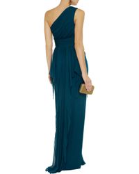 Lyst - Notte By Marchesa One-Shoulder Draped Silk Gown in Green