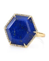Anne Sisteron | Metallic 14kt Yellow Gold Lapis Hexagon Diamond Cocktail Ring | Lyst