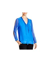 Elie Tahari | Blue Emmy Chain Trim Silk Blouse | Lyst