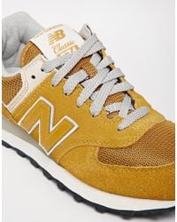 New Balance 574 Yellow Suede/Mesh Sneakers - Lyst