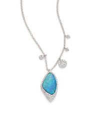 Meira T | Blue Boulder Opal, Diamond, & 14k White Gold Pendant Necklace | Lyst