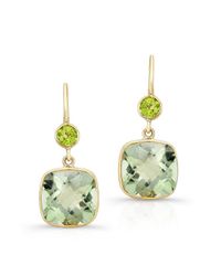 Anne Sisteron - 14kt Yellow Gold Green Amethyst Peridot Cushion Cut Earrings - Lyst