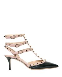 Valentino | Black 65mm Rock Stud Patent Pointy Sandals | Lyst