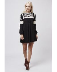 TOPSHOP Black Petite Embroidered Smock Dress