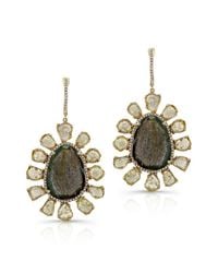 Anne Sisteron - 14kt Yellow Gold Diamond Slice And Labradorite Flower Earrings - Lyst