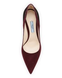 Prada Purple Bicolor Suede Cutout Point-Toe Pump