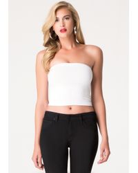 Bebe Ribbed Bandeau Top In White Lyst Bebe Ribbed Bandeau Top In White Lyst