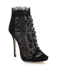 Jimmy Choo | Black Keri Embroidered Mesh & Suede Booties | Lyst
