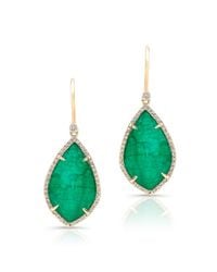 Anne Sisteron - Green 14kt Yellow Gold Emerald Diamond Leaf Earrings - Lyst