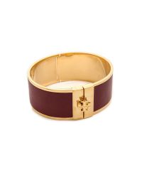 Tory Burch Skinny Leather Inlay Cuff Bracelet Blackshiny Gold in 