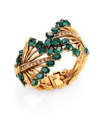 Oscar de la Renta | Green Cutout Jeweled Cuff Bracelet | Lyst