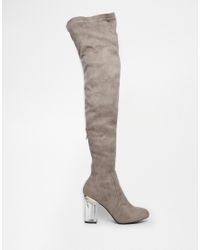 over the knee boots with clear heel