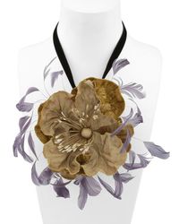 Dries Van Noten | Yellow Velvet Floral Necklace | Lyst