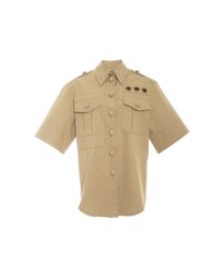 Marc Jacobs Metallic Gold Cotton Twill Short Sleeve Military Shirt
