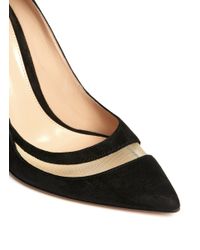 Gianvito Rossi Black Mesh Insert Suede Pumps