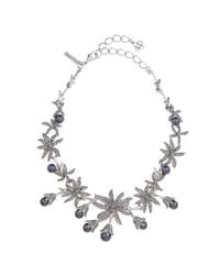 Oscar de la Renta | Black Diamond Crystal Flower & Pearl Necklace | Lyst