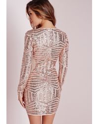 long sleeve sequin bodycon dress rose gold