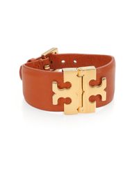 Tory Burch | Brown Logohinge Leather Bracelet | Lyst