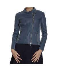 Giorgio Armani | Blue Giubbotto Biker In Maglia E Pelle | Lyst