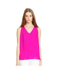 Polo Ralph Lauren | Pink Silk V-neck Tank | Lyst
