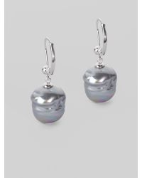 Majorica | Gray 12mm Grey Baroque Pearl & Sterling Silver Leverback Earrings | Lyst