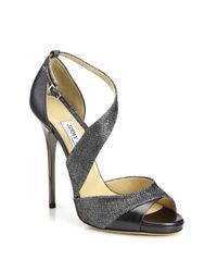 Jimmy Choo | Gray Tyne Asymmetrical Leather & Lurex Sandals | Lyst