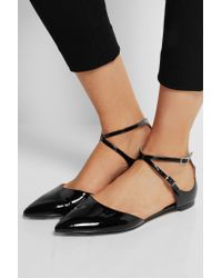 pointed black patent flats