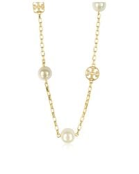 Tory Burch - Metallic Gold Plated Evie Logo Chain Rosary Necklace - Lyst