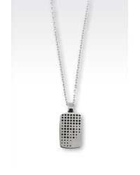 Emporio Armani | Metallic Necklace In Steel And Leather With Medallion for Men | Lyst