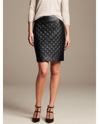 Banana Republic Black Quilted Faux-Leather Pencil Skirt