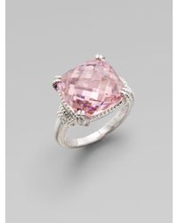 Judith Ripka | Metallic La Petite Pink Crystal & Sterling Silver Cushion Cocktail Ring | Lyst