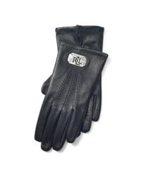 Ralph Lauren | Black Plaque Leather Gloves | Lyst