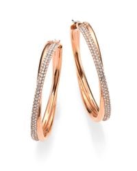 Michael Kors | Pink Brilliance Statement Pavé Crossover Rose Goldtone Hoop Earrings/1.75 | Lyst