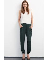 Velvet By Graham & Spencer - Green Ivanka Satin Pant - Lyst
