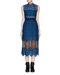 Self-Portrait | Blue Bandeau Inlay Scallop Guipure Lace Dress | Lyst