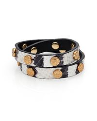 Tory Burch | Black Snake Embossedleather Doublewrap Logo Bracelet | Lyst