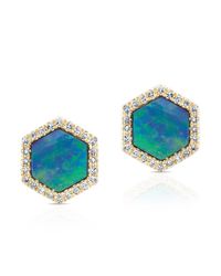 Anne Sisteron - Metallic 14kt Yellow Gold Opal Diamond Hexagon Studs - Lyst