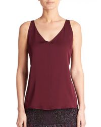 MILLY | Red Stretch Silk V-neck Tank Top | Lyst
