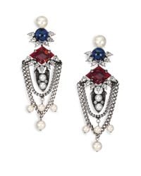 DANNIJO | Metallic Tabitha Crystal & Faux Pearl Chain Drop Earrings | Lyst