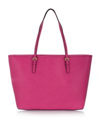 michael kors tote jet medium pink travel texturedleather
